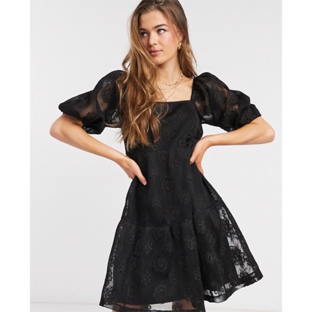 NWT Black Floral Tiered Dress